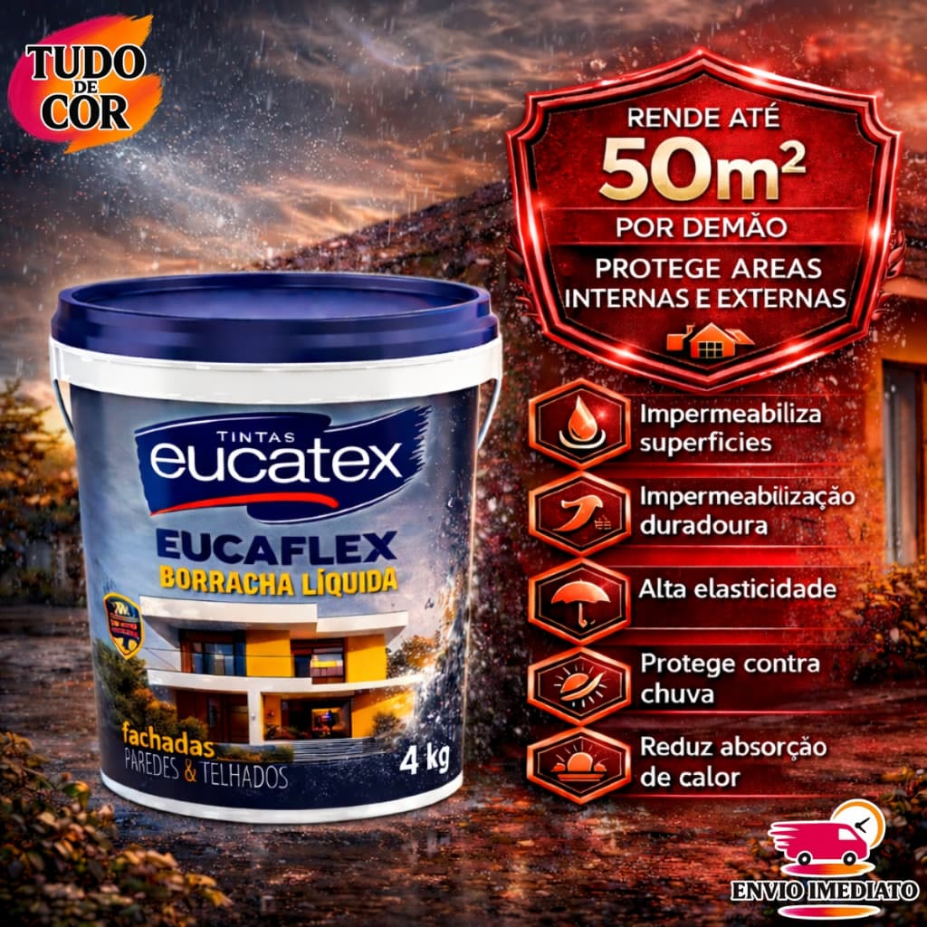 Borracha Líquida Impermeabilizante Eucatex 4kg, Tinta Emborrachada para Parede Interna e Externa