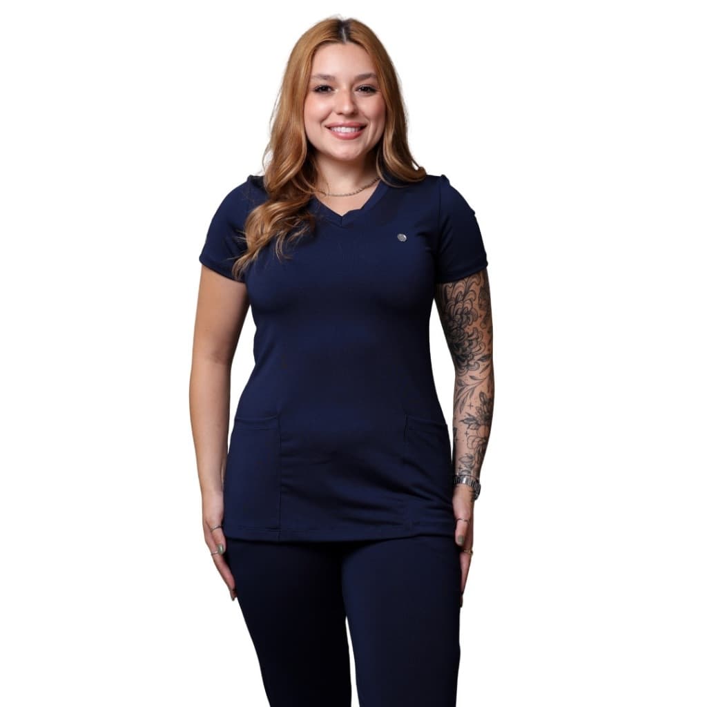 Conjunto Pijama Cirúrgico Scrub Ame Azul Marinho Poliester