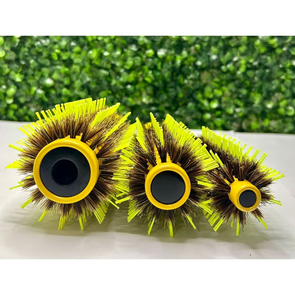 Kit com 3 Peças de Escova Profissional Para Cabelo Cerâmica Cerdas Naturais de Javali