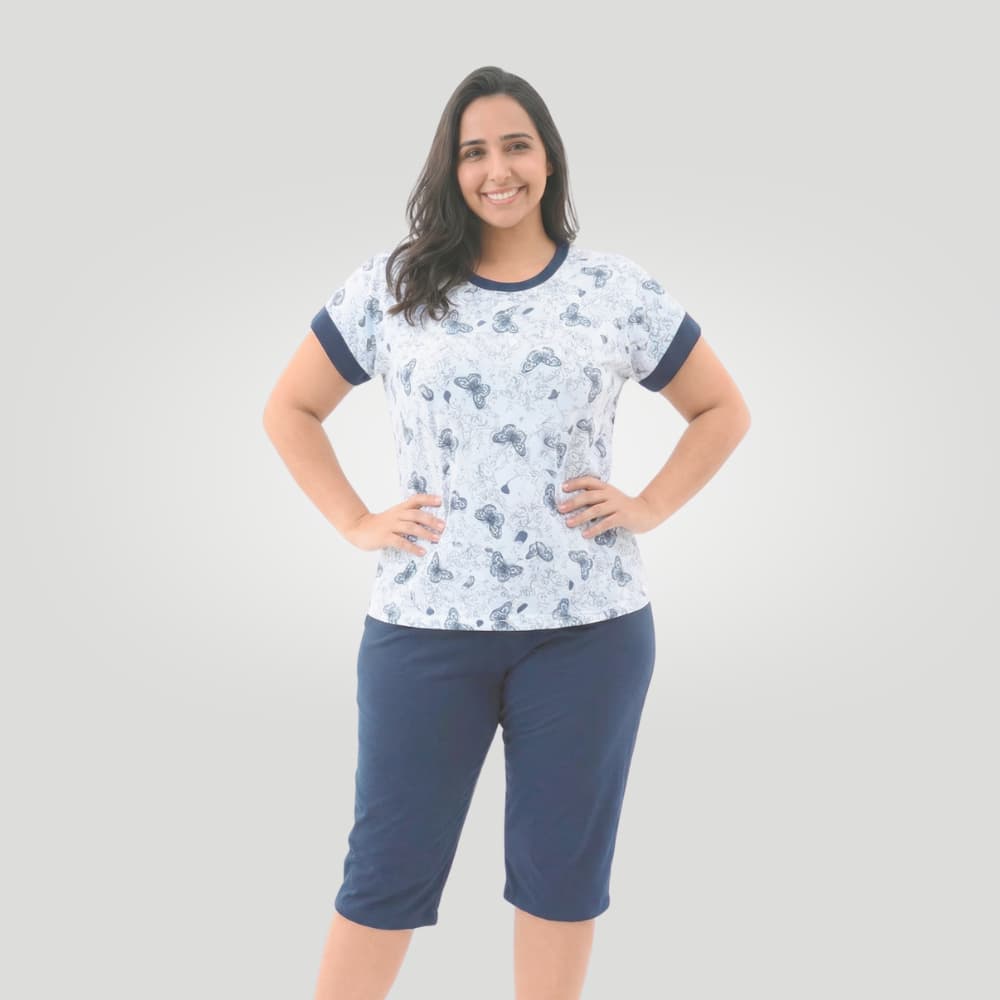 Pijama Pescador Feminino Confortável Conjunto 3/4 Macio Cores Variadas