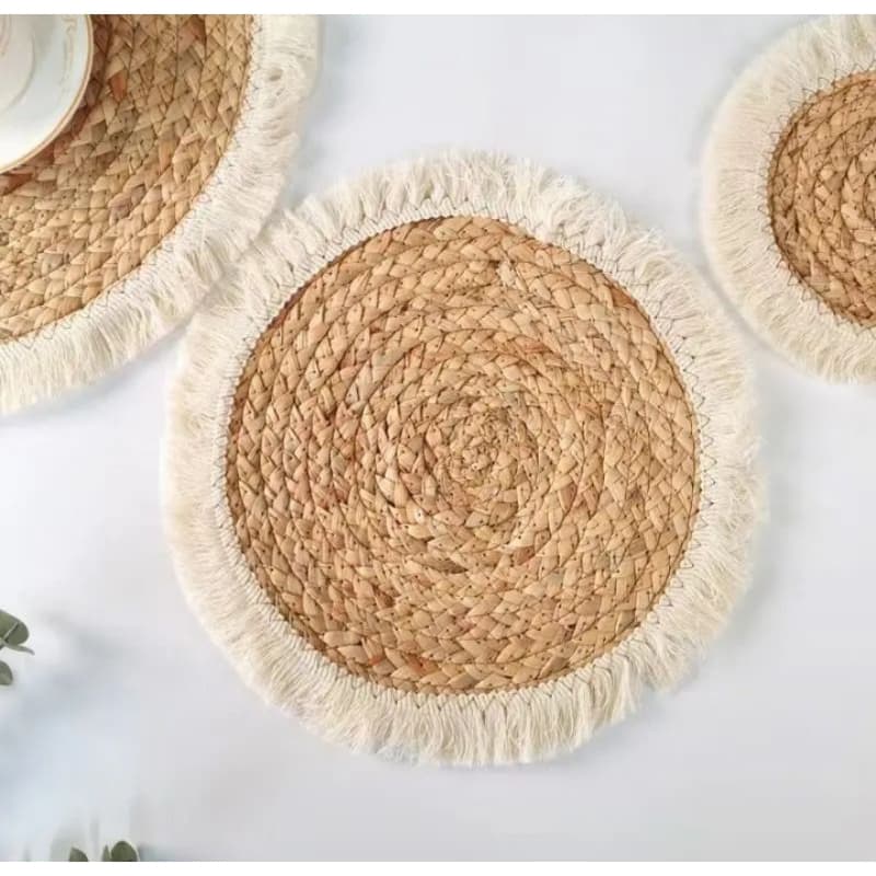Kit 2pcs Jogo Americano Palha Natural Com Franja 35cm