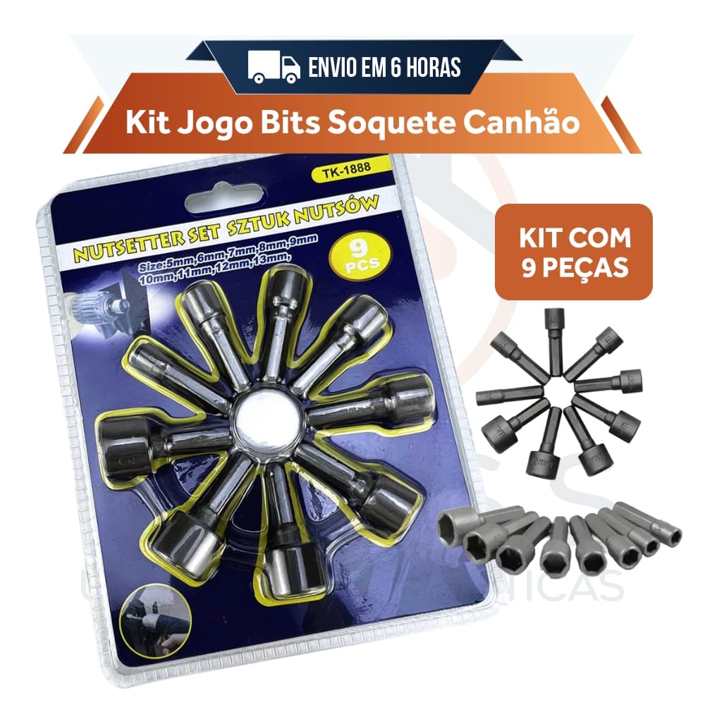 Kit Jogo Bits Soquete Canhão Parafusadeira 5 A 13mm Top