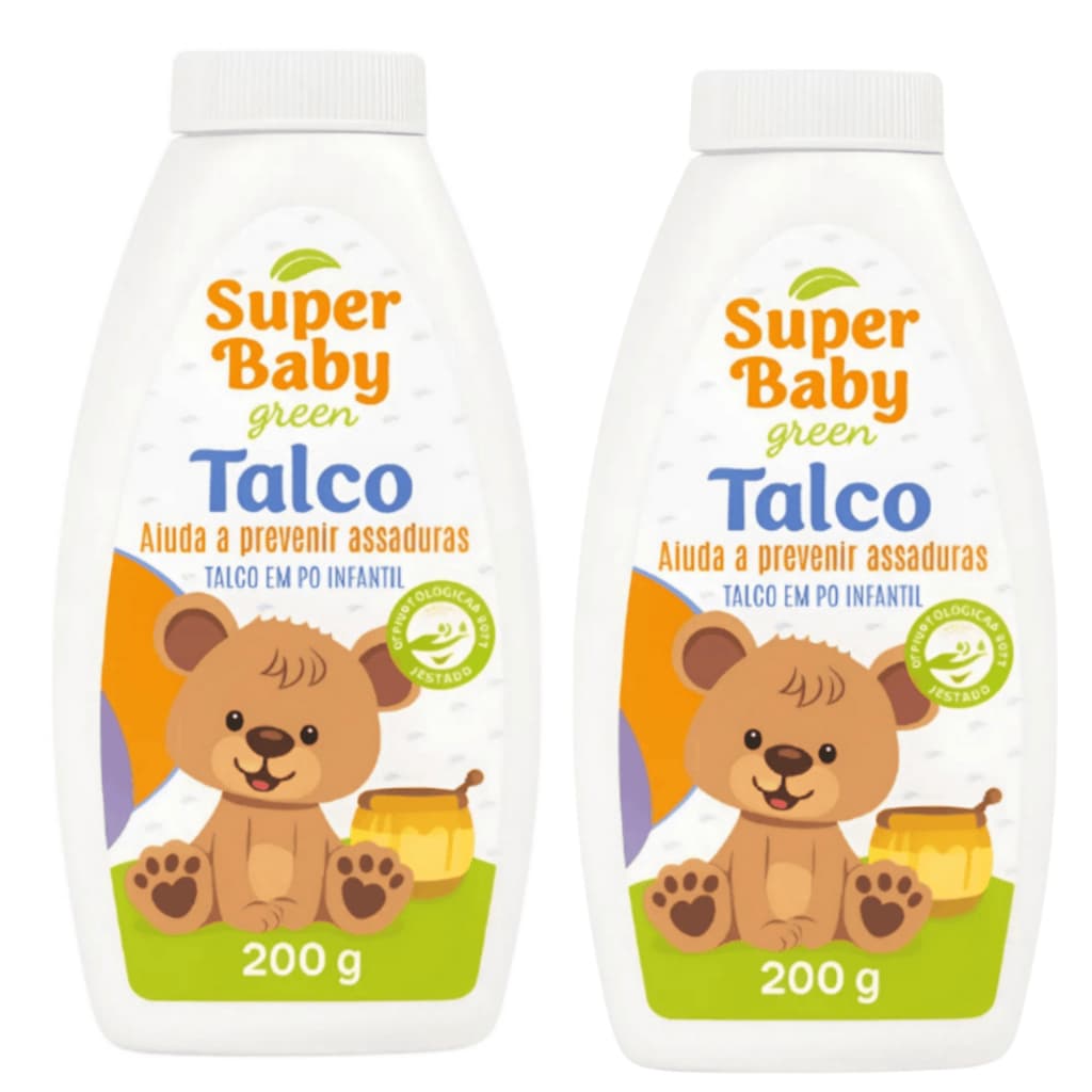 Kit 2 Talco Para Bebê Super Baby Green 200g Talco Infantil Pele Sequinha Proteção Contra Assaduras