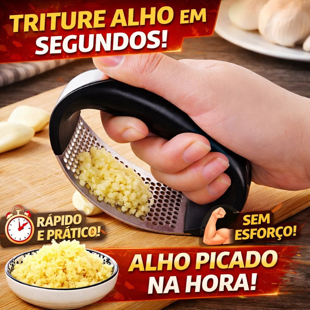 Espremedor de Alho Profissional Inox Triturador Amassador Manual Resistente Fácil de Usar Cozinha