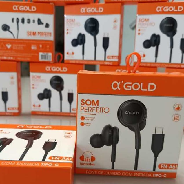 Atacado 3/5/10 Fones de Ouvido Tipo C Estéreo com Microfone USB-C para Android Compatível Samsung Xiaomi (AGOLD A61)