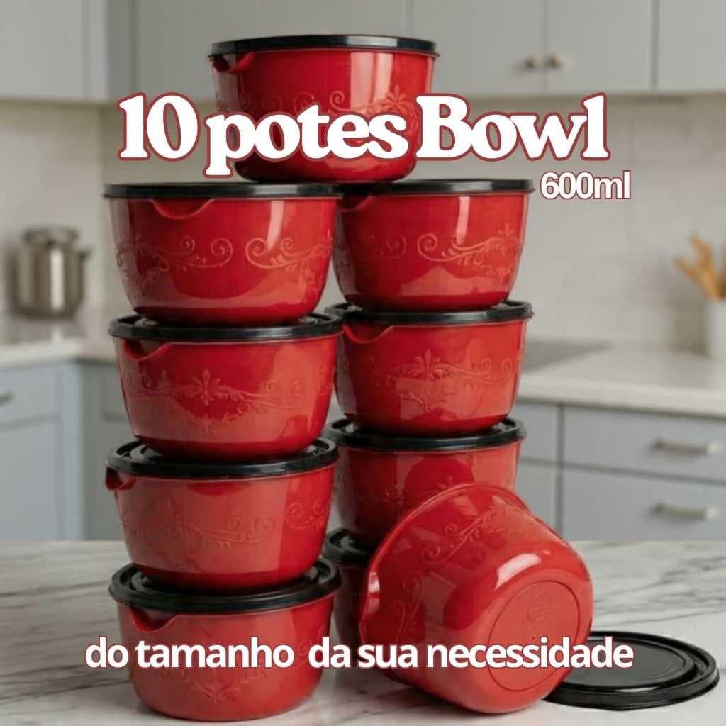 Kit 10 Potes de plástico redondo --> jogo de marmitas fitness --> armazenar alimentos