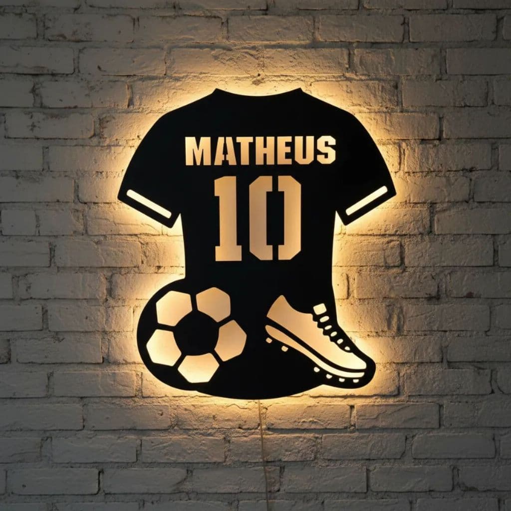 Quadro Decorativo Luminoso Time Camisa Futebol Nome Numero