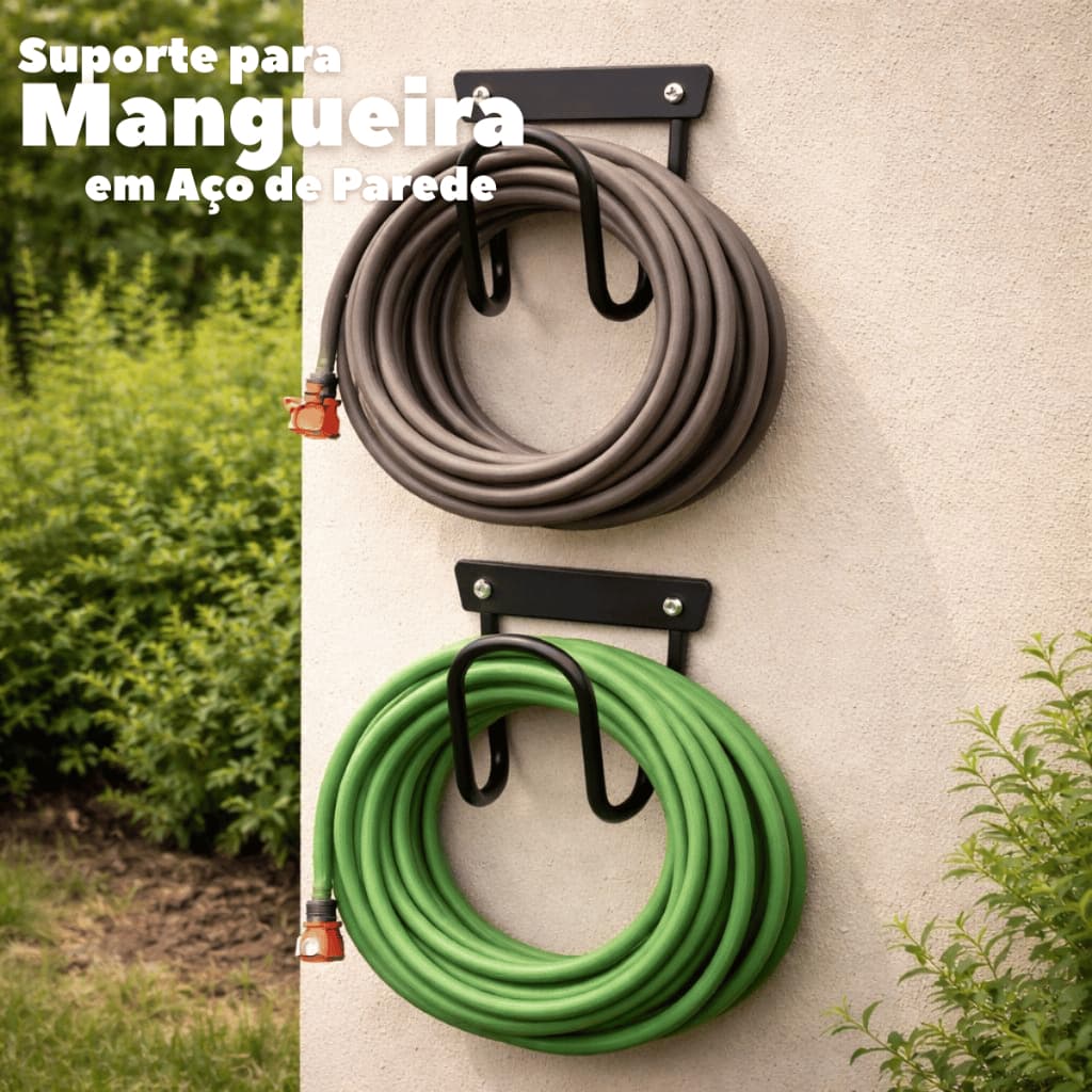 Suporte Mangueira Parede Aço Reforçado Porta Mangueira Jardim Organizador Kit 2 Fácil Instalar