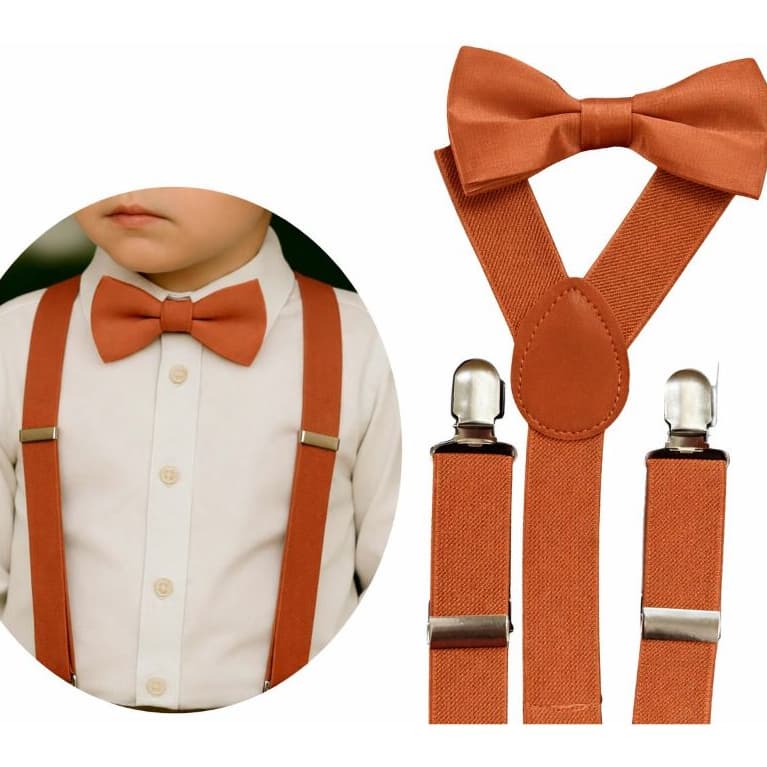 Conjunto Infantil Gravata Borboleta e Suspensório Terracota Pajem Casamentos Eventos
