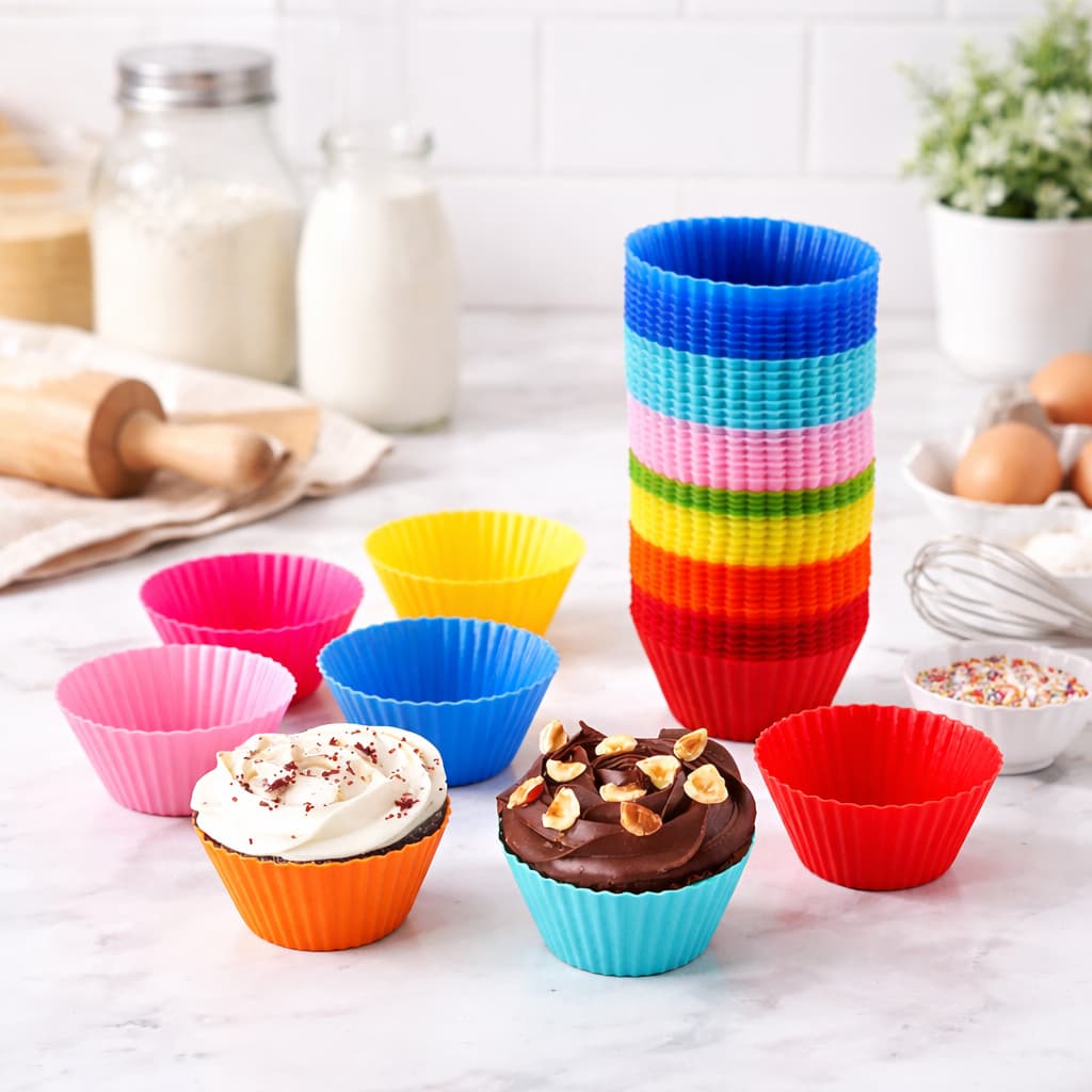 12 Formas de Silicone Cores Sortidas Cupcakes Pão de queijo Muffin Antiaderente Confeiteiro
