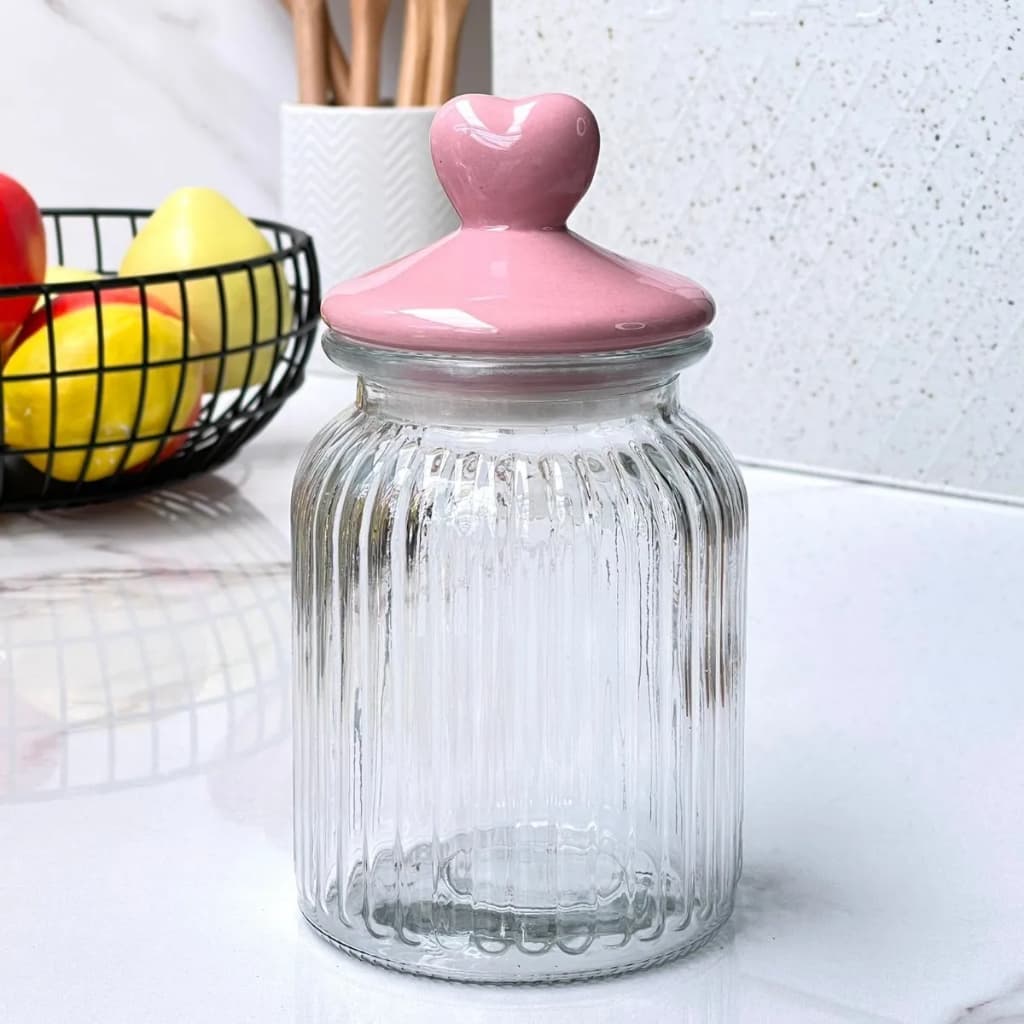 Pote Frasco Vidro Tampa Cerâmica Coração 250ml Lembrancinha Decoração