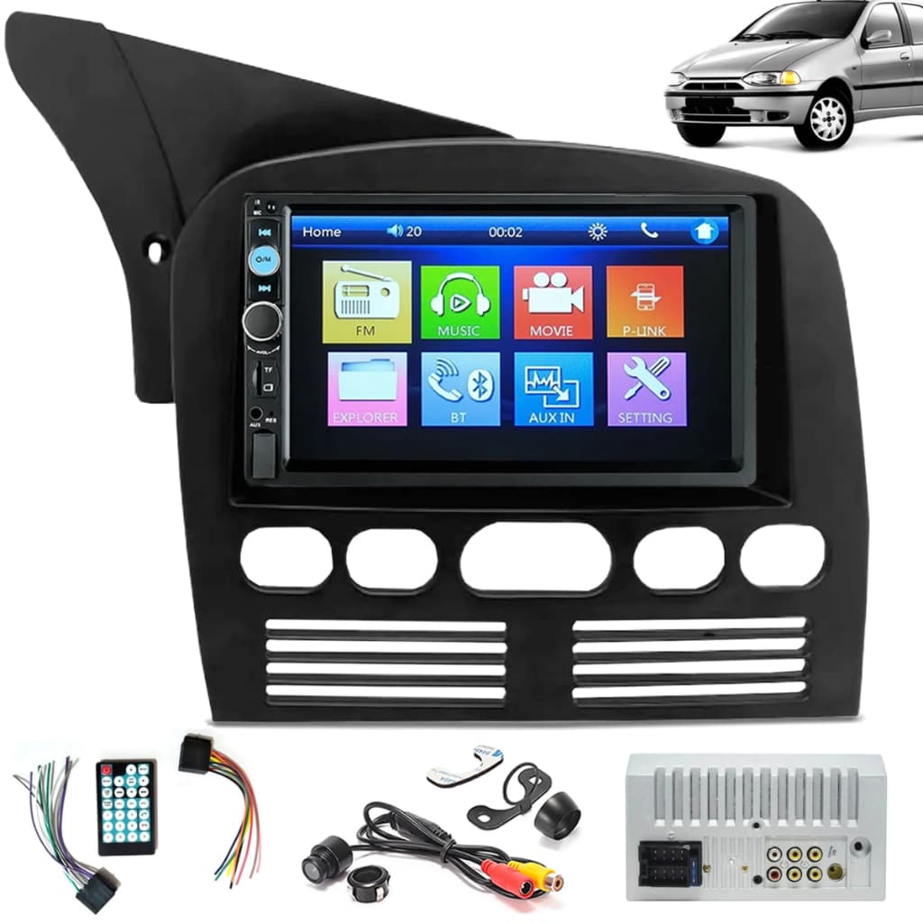 KIT CENTRAL MULTIMIDIA MP5 7 POL COM MOLDURA SIENA STRADA PALIO G1 1996 1997 1998 1999 2000 A 2003