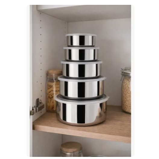 Kit 5 Potes Herméticos Inox Com Tampa Vedação Segura Inox