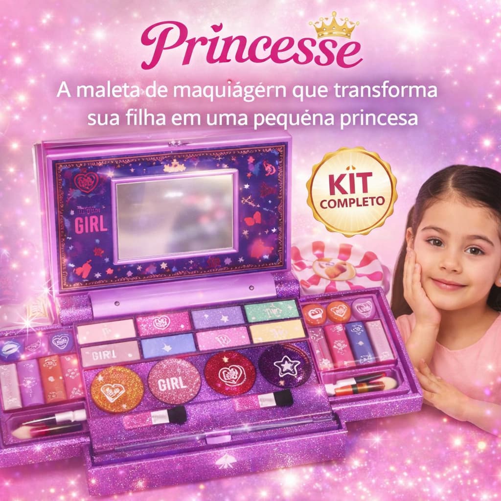 Kit Estojo de Maquiagem Infantil com Espelho (Maquiagem para Crianças) 💄👧