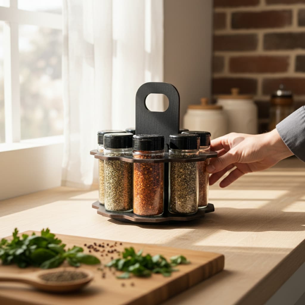 Porta Tempero 8 Potes Mesa Cozinha Organizador Tampa Dosadora Dupla Suporte Para Condimentos Premium