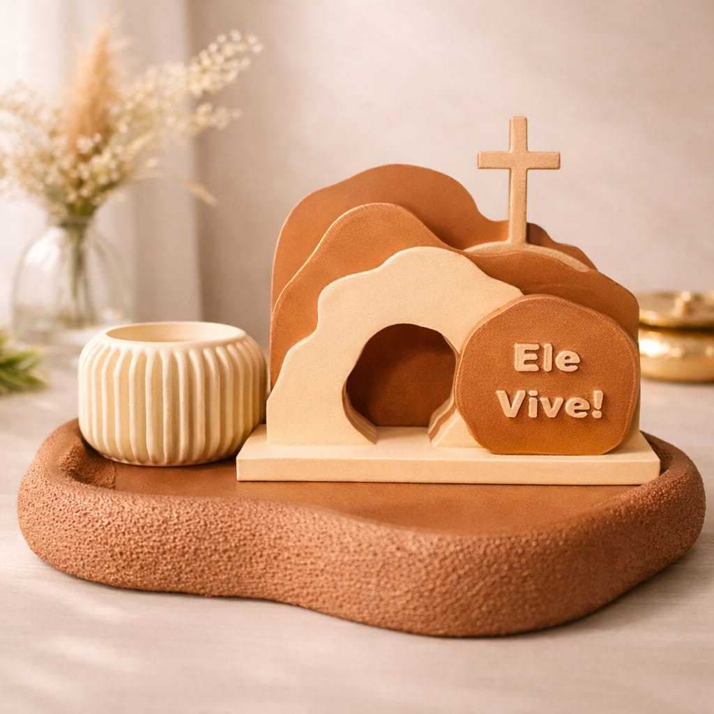 Decoração Ele Vive com Suporte para Vela - Cenário da Ressuição com Cruz