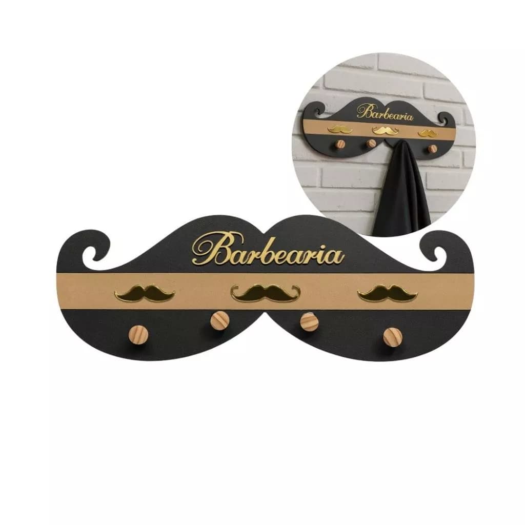 Cabideiro para Capas de Corte de Barbearias Modelo Bigode em MDF