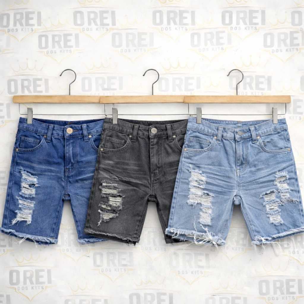 Kit Bermuda Jeans Infantil Menino Premium Alta Qualidade conjunto com 3 Shorts