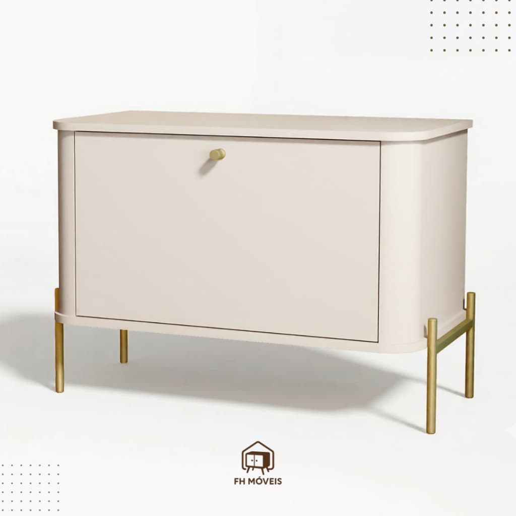 *Promoçao*Mesa de Cabeceira Tucupí Cantos Curvos Pés em Metal 3 Cores Puxador Ponto em Metal Moderno
