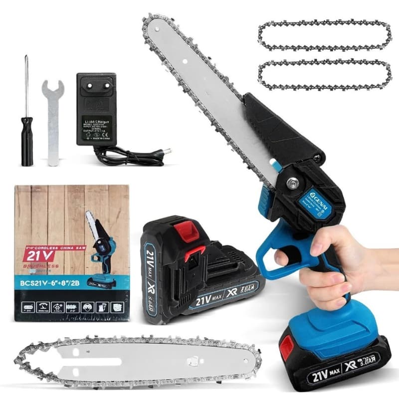 Mini Motosserra Elétrica 48V Portátil Bivolt Com Bateria 6 Polegadas Carregador Bivolt Premium