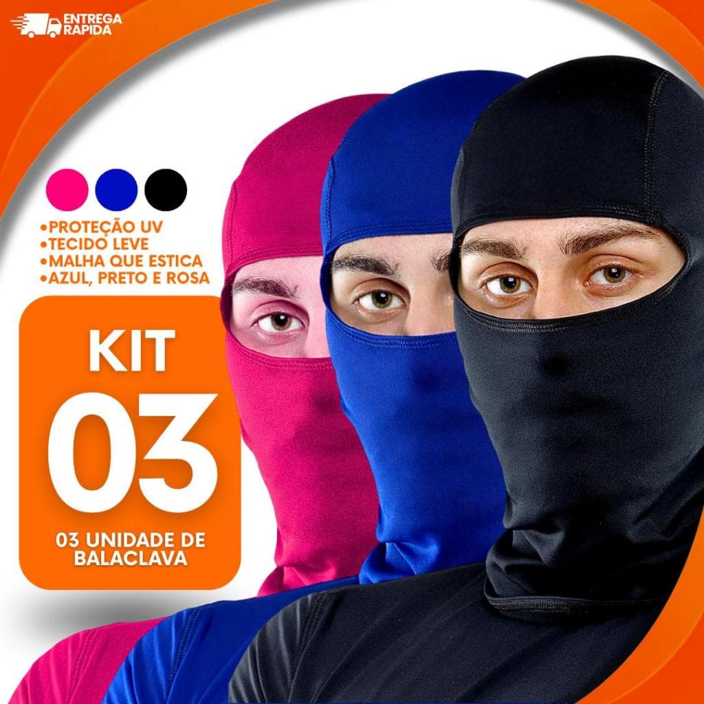 Kit 3 Balaclava Touca Ninja Moto Ciclismo Proteção UV Respirável Confortável