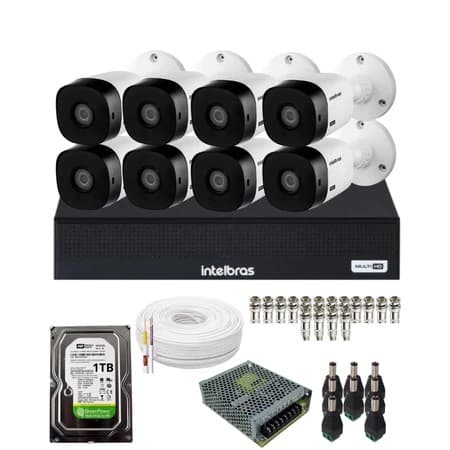 Kit Cftv Monitoramento 8 Cameras Intelbras 1120b Dvr 1108c 1t