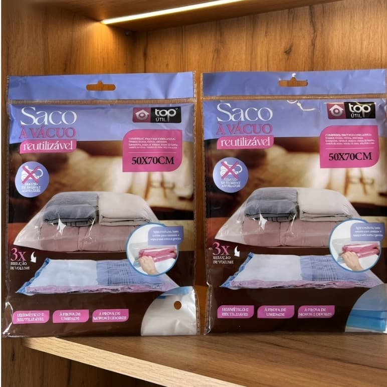 KIT COM 2 Saco a Vácuo Resistente 50x70cm - Organizador de Mala Reduz Volume para Viagem - Sem uso de bomba e aspirador