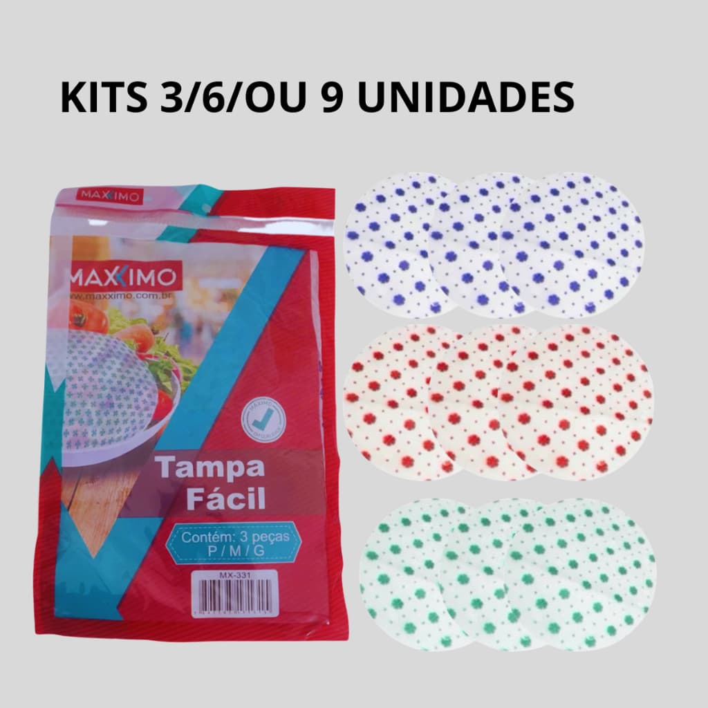 Kit Tampas Elásticas Reutilizáveis para Alimentos – 3, 6 ou 9 Unidades