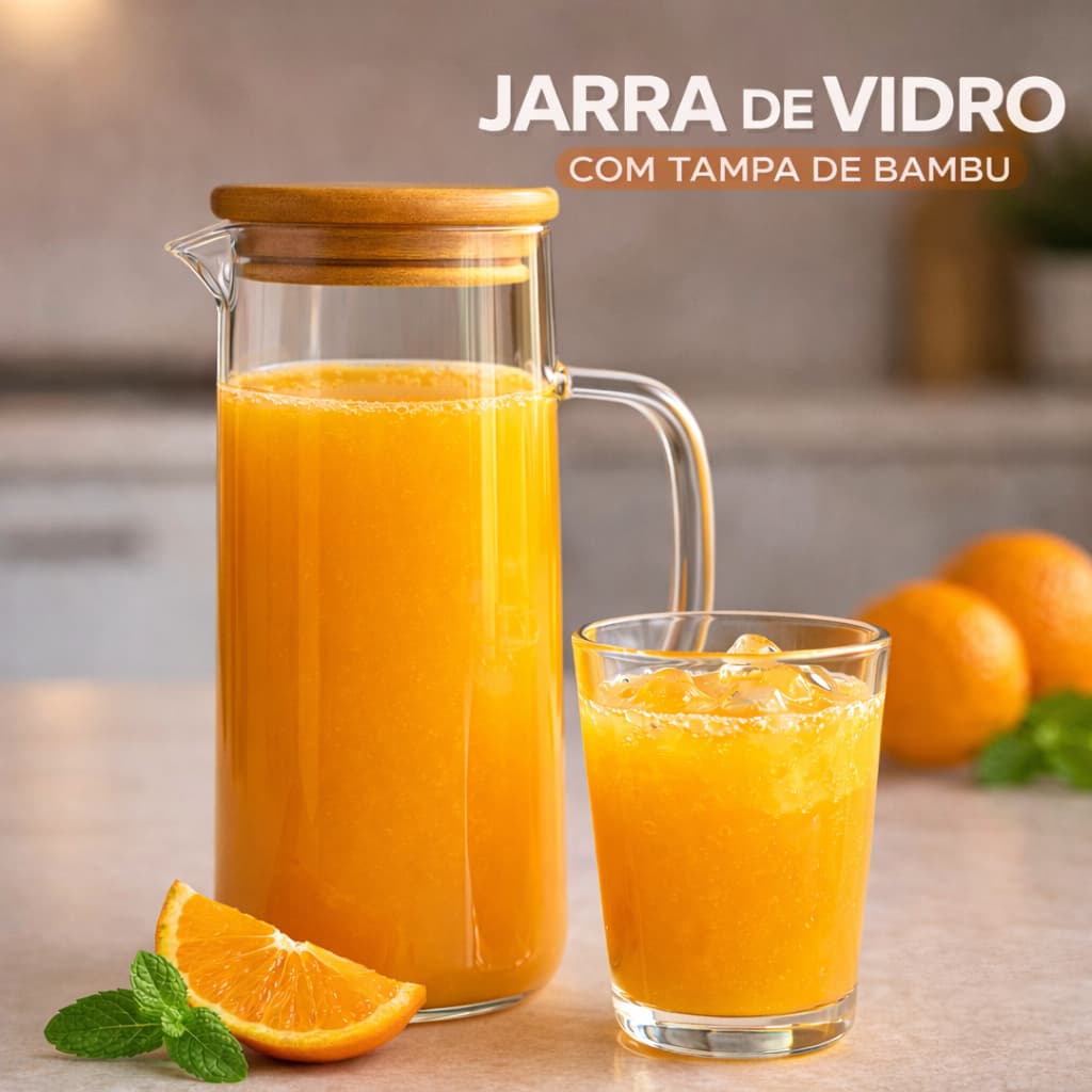Jarra de Vidro com Tampa de Bambu com 1L Suco Água Chá Bebidas Qualidade Top Premium Envio Rápido!!!