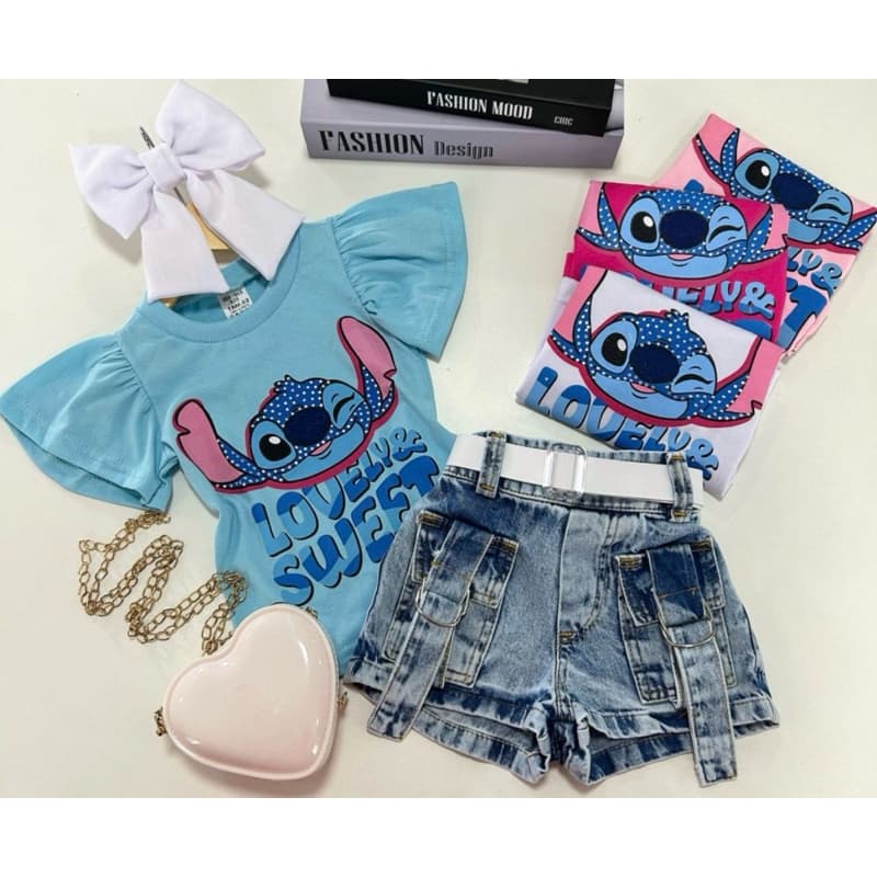 conjunto infantil stitch jeans tamanhos 2/4/6/8/10