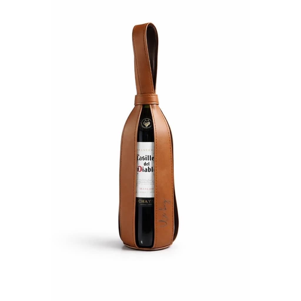 Porta 1 Garrafa Vinho Espumante  Couro Sintético Wine Bag Tiras Luxo