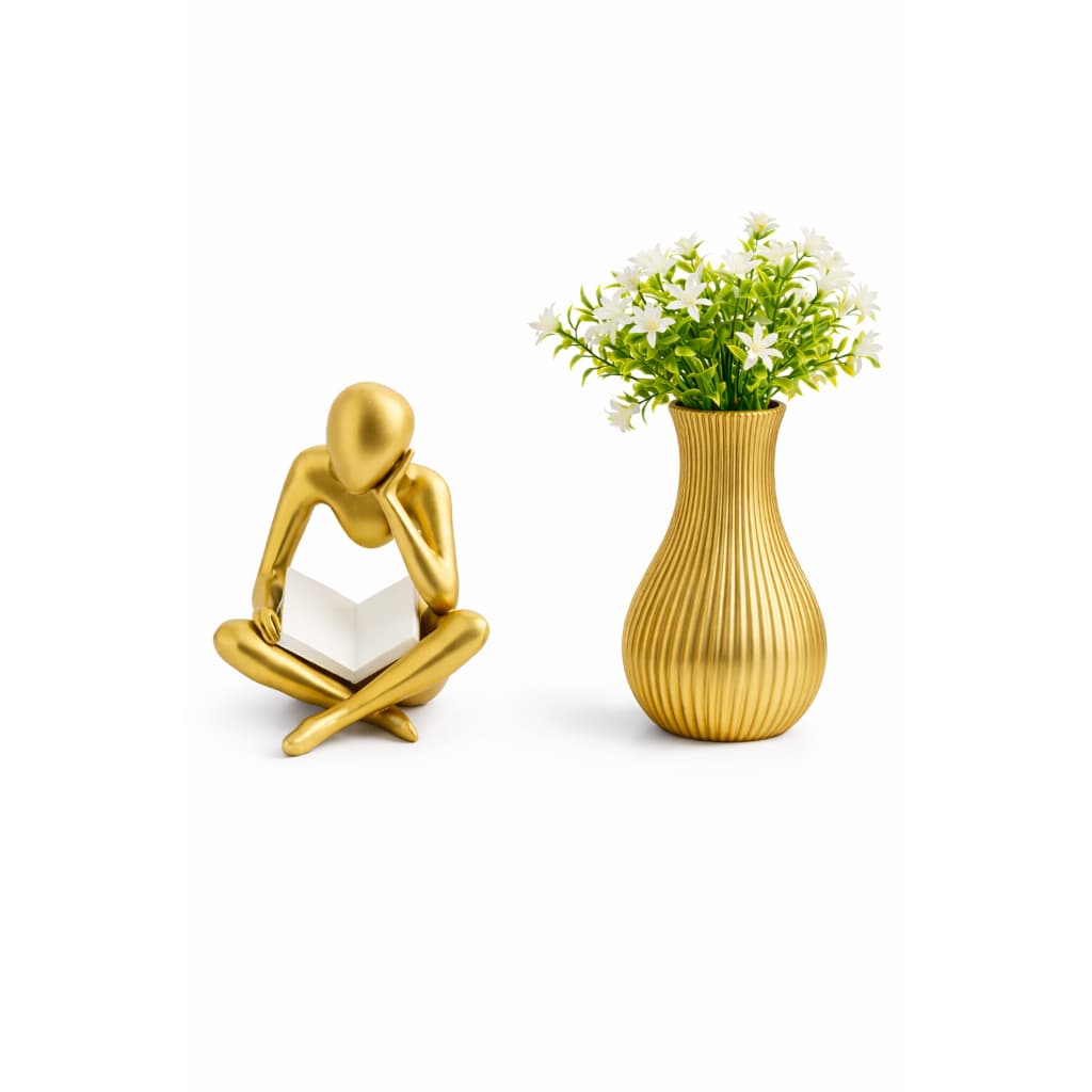 Kit Decoração Moderna Sala ou Escritório – Estátua Pensador + Vaso Elegante