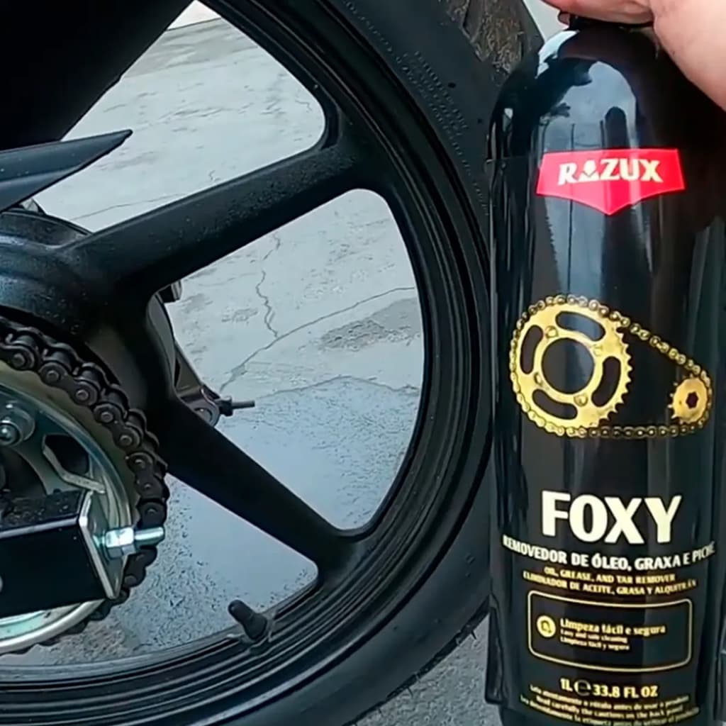 Removedor de Oleo, Graxa e Piche Limpa Corrente  FOXY Razoux  Vonixx 1 Litro Desengraxante Limpa Motor
