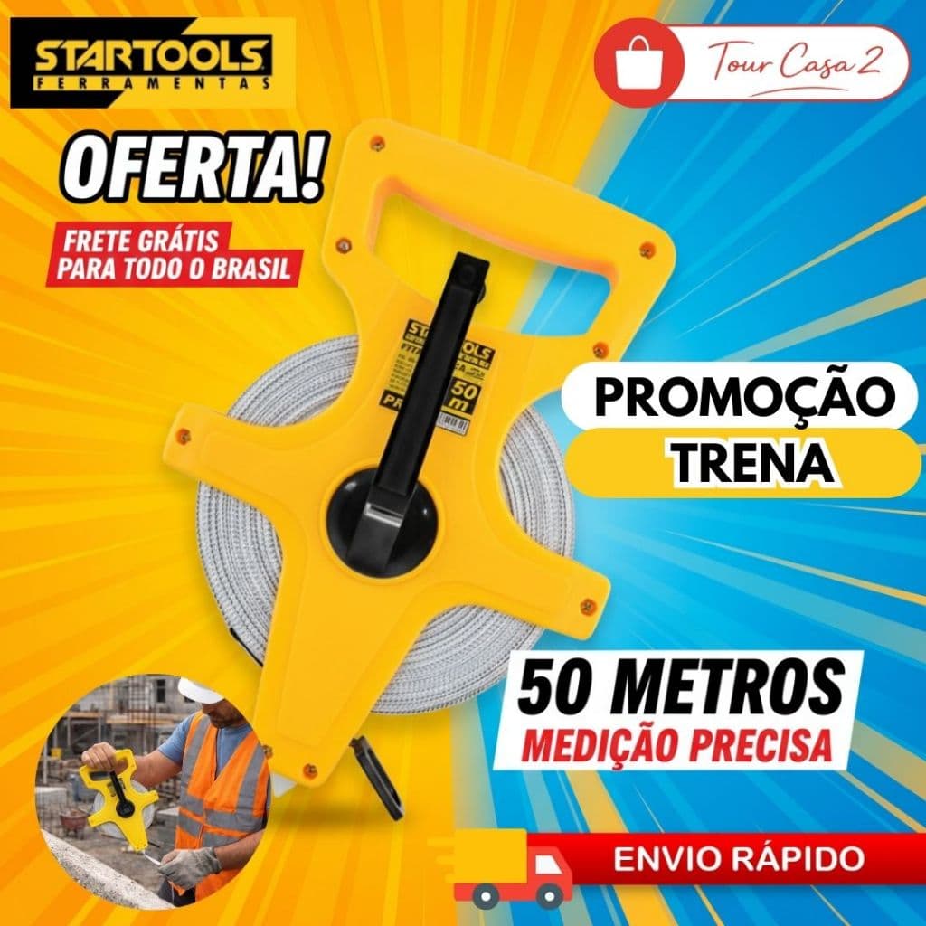 Fita Métrica 50m com Manivela Profissional Trena Longa para Obras Medição Terreno Construção
