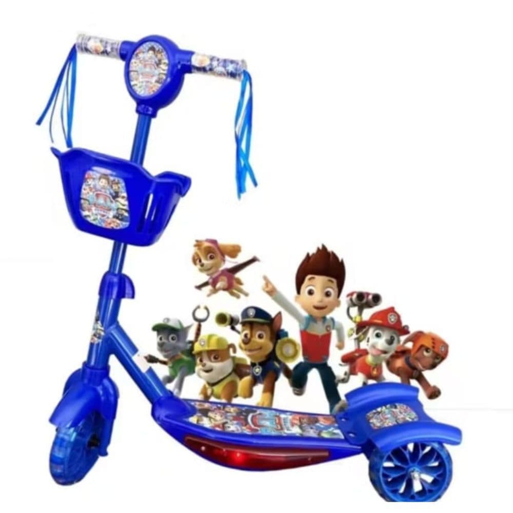 Patinete Musical 3 Rodas Cesta E Luzes Patrulha Canina Meninos Até 35kg infantil+Promoçao