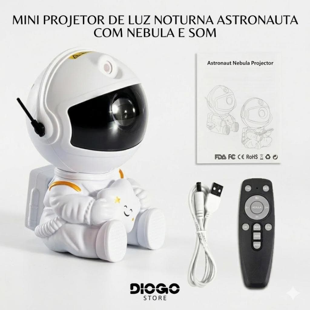 Luminária Astronauta Projetor Galáxia LED 360° Estrelas Nebulosa Controle Remoto Luz Noturna  decoração Quarto Infantil