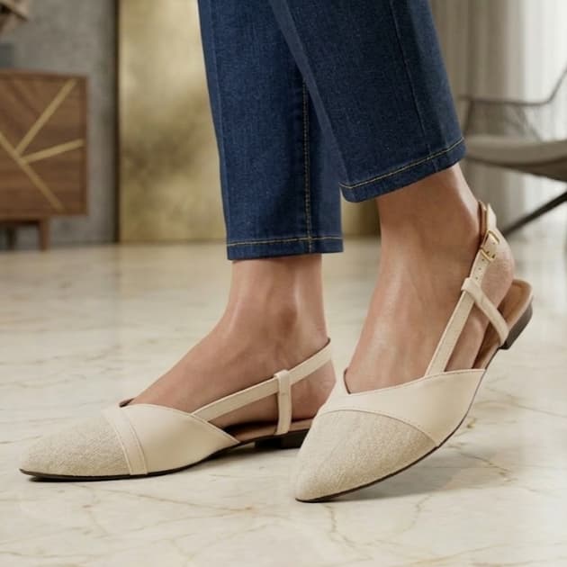 Sapatilha Feminina Confortável Com Fivela Ajustável Slingback Super Leve Elegante Lançamento Linho