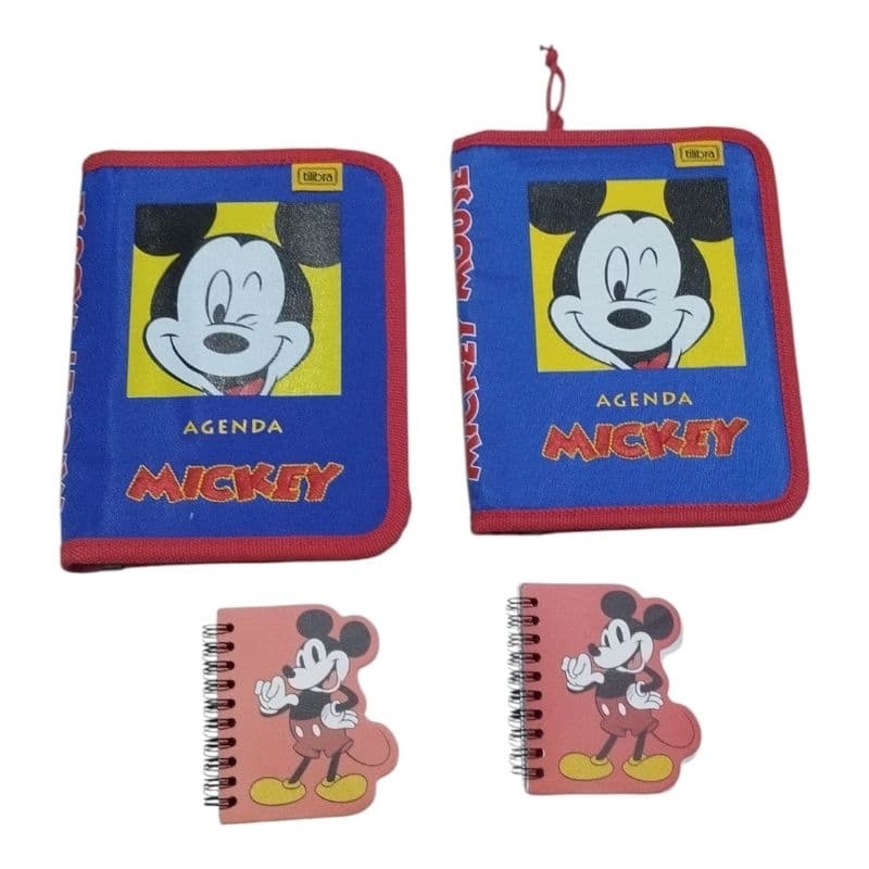 Kit 2 Porta Agenda Mickey com zíper +2 Mini cadernetas.Use agendas 10,2 x 13,9 mm