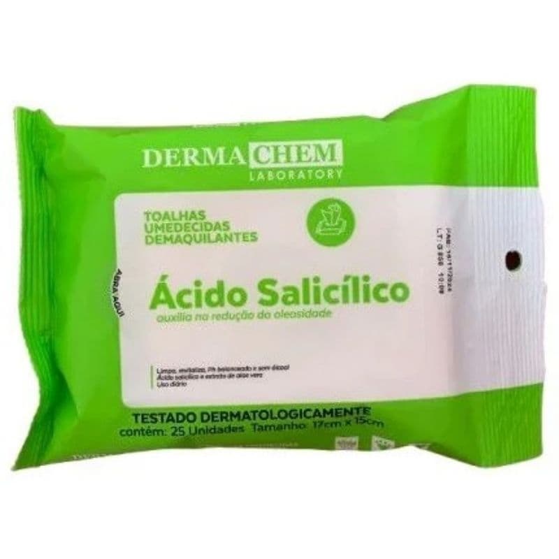 Lenço Umedecido Ácido Salicílico Dermachem 25 Unidades | Demaquilante Anti Oleosidade Limpeza Facial Acne