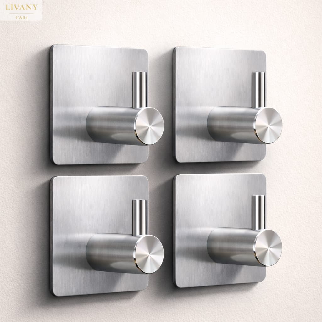 Kit 4 Ganchos de Aço Inoxidável 304  Autoadesivo, Instalação Sem Furos – Banheiro e Cozinha