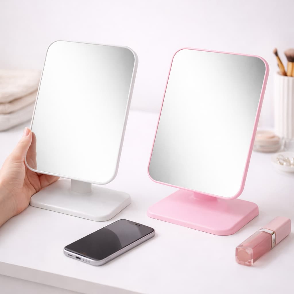 Espelho de Mesa Retangular para Maquiagem Base Estável | Sortido Rosa ou Branco