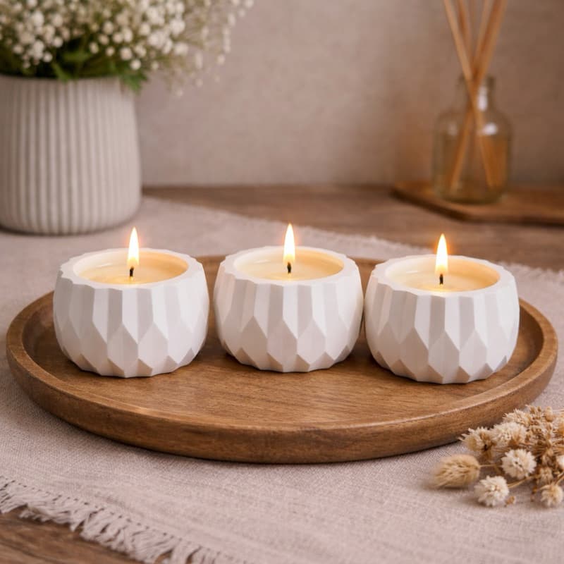 Kit 3 Velas Aromáticas Perfumadas Artesanal + Vaso Decorativo Para Plantas Artificiais