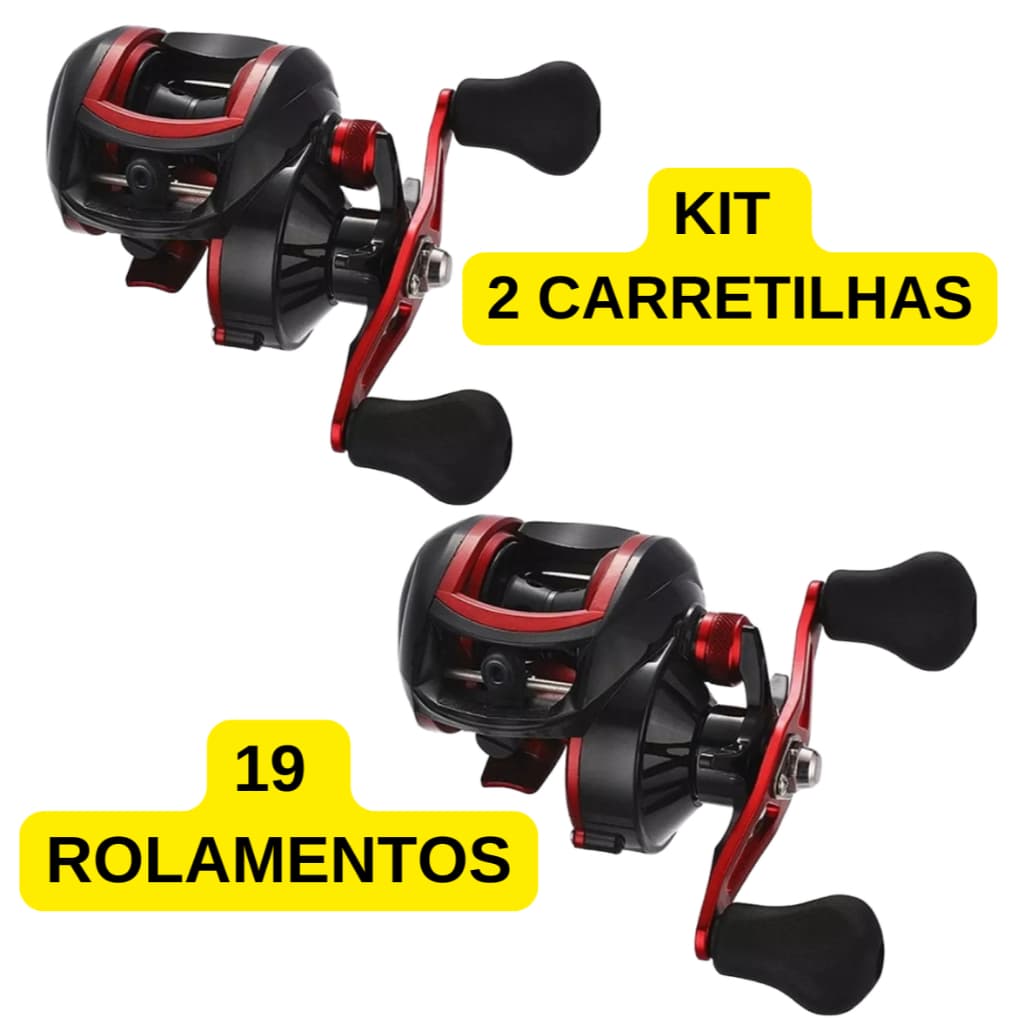Kit 2 Carretilhas 19 Rolamentos Anticabeleira CMIK Pesca Esportiva Drag 4,5kg