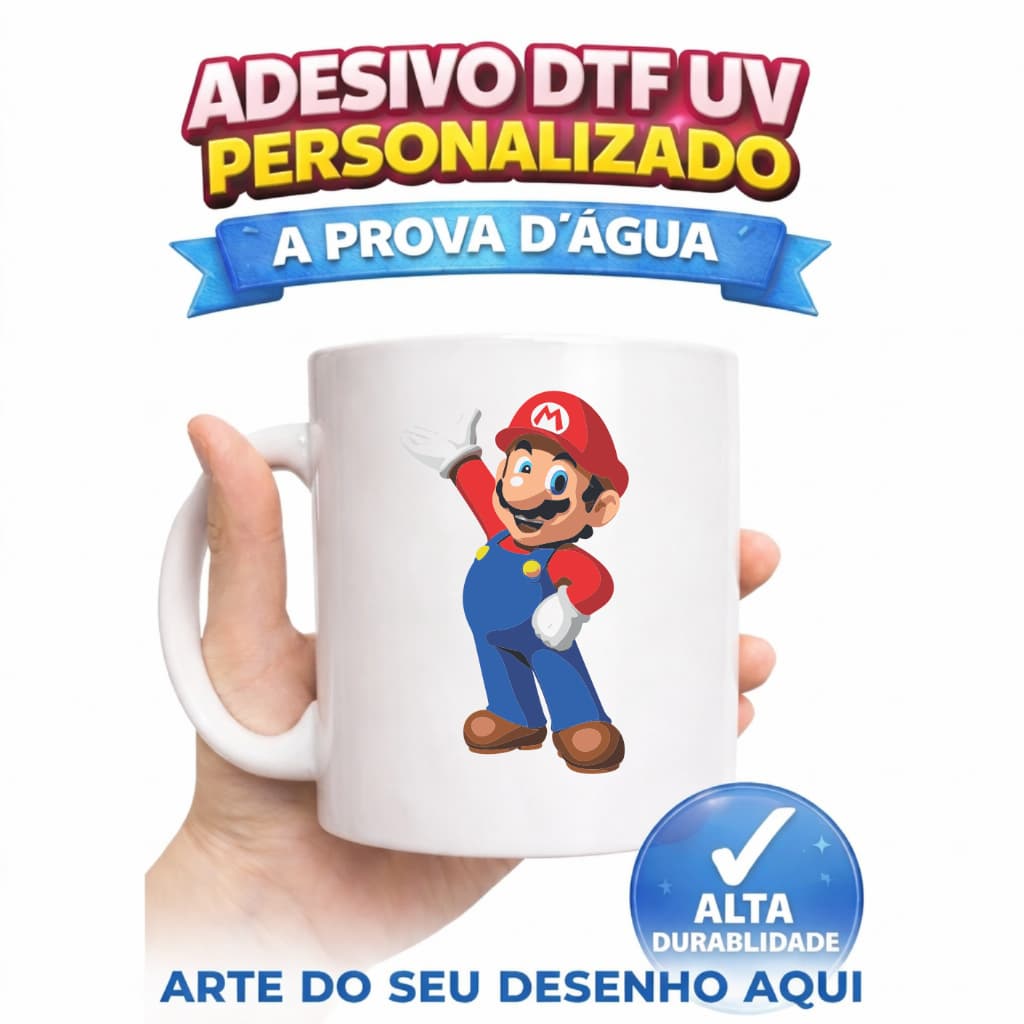 SUPER MARIO ADESIVO DTF 7,5CM - A PROVA D'ÁGUA - ÓTIMA QUALIDADE, RESISTENTE DTF UV, ALTO RELEVO