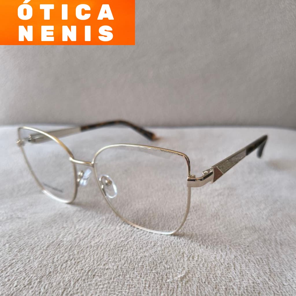 Armação feminina metal gatinho arredondada estilosa dourada prata gatinha feminino modelo isa61021