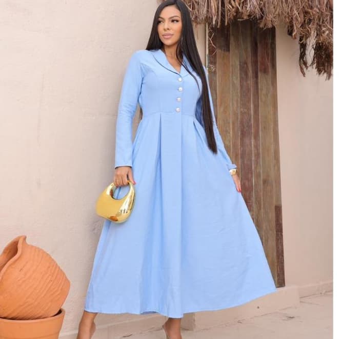 Vestido Feminino midi Elegante Casual com manga cumprida tecido Sensoriale
