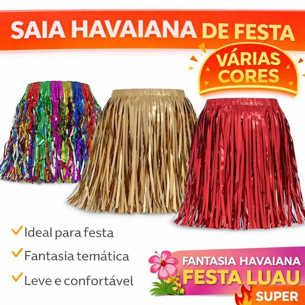 Saia Hula Havaiana Metalizada Fantasia Festa Temática