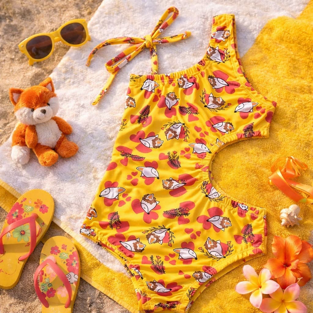 Maiô Infantil Luxo Com Recorte Lateral Moda Praia Menina Maiô Criança Verão Confortável