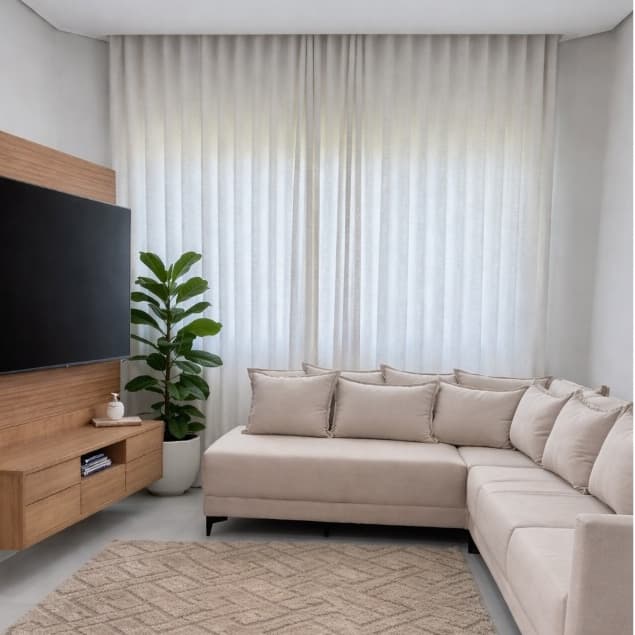Cortina Modelo Wave em Linho 100% Poliéster com Forro de Microfibra Trilho Suíço Max Sob Medida
