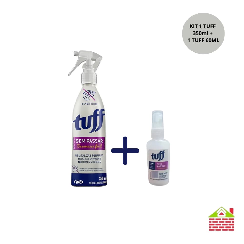 Kit Tuff Sem Passar 350ml + 60ml Desamassa Fácil Dispensa Ferro Spray Revitaliza Perfuma Roupa